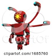 Poster, Art Print Of Cyborg Containing Oval Wide Head And Sunshine Patch Eye And Light Chest Exoshielding And Prototype Exoplate Chest And Blue-Eye Cam Cable Tentacles And Jet Propulsion Red