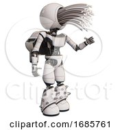 Poster, Art Print Of Droid Containing Round Fiber Optic Connectors Head And Light Chest Exoshielding And Ultralight Chest Exosuit And Rocket Pack And Light Leg Exoshielding And Spike Foot Mod White Interacting