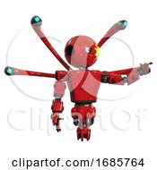 Poster, Art Print Of Cyborg Containing Oval Wide Head And Sunshine Patch Eye And Light Chest Exoshielding And Prototype Exoplate Chest And Blue-Eye Cam Cable Tentacles And Jet Propulsion Red