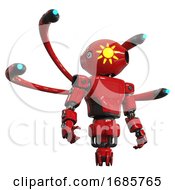 Poster, Art Print Of Cyborg Containing Oval Wide Head And Sunshine Patch Eye And Light Chest Exoshielding And Prototype Exoplate Chest And Blue-Eye Cam Cable Tentacles And Jet Propulsion Red Hero Pose