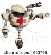 Poster, Art Print Of Mech Containing Knucklehead Design And Heavy Upper Chest And First Aid Chest Symbol And Unicycle Wheel Off-White Pointing Left Or Pushing A Button