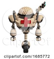 Poster, Art Print Of Mech Containing Knucklehead Design And Heavy Upper Chest And First Aid Chest Symbol And Unicycle Wheel Off-White Front View