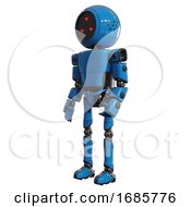Poster, Art Print Of Robot Containing Three Led Eyes Round Head And Light Chest Exoshielding And Prototype Exoplate Chest And Ultralight Foot Exosuit Blue Facing Right View