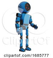 Poster, Art Print Of Robot Containing Three Led Eyes Round Head And Light Chest Exoshielding And Prototype Exoplate Chest And Ultralight Foot Exosuit Blue Facing Left View