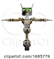 Robot Containing Dual Retro Camera Head And Cyborg Antenna Head And Light Chest Exoshielding And Ultralight Chest Exosuit And Unicycle Wheel Gold T Pose