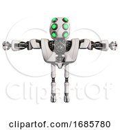 Poster, Art Print Of Cyborg Containing Round Head And Six Eye Array And Bug Eyes And Heavy Upper Chest And Heavy Mech Chest And Ultralight Foot Exosuit White T-Pose
