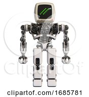 Poster, Art Print Of Automaton Containing Old Computer Monitor And Double Backslash Pixel Design And Heavy Upper Chest And No Chest Plating And Prototype Exoplate Legs White Front View