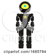 Poster, Art Print Of Bot Containing Giant Eyeball Head Design And Light Chest Exoshielding And Yellow Star And Prototype Exoplate Legs Black Front View
