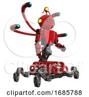 Poster, Art Print Of Droid Containing Oval Wide Head And Blue Led Eyes And Minibot Ornament And Light Chest Exoshielding And Prototype Exoplate Chest And Blue-Eye Cam Cable Tentacles And Insect Walker Legs Red