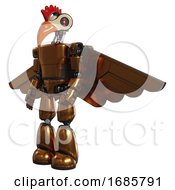 Poster, Art Print Of Bot Containing Bird Skull Head And Red Line Eyes And Chicken Design And Light Chest Exoshielding And Prototype Exoplate Chest And Pilots Wings Assembly And Light Leg Exoshielding Copper