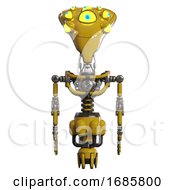 Poster, Art Print Of Mech Containing Flat Elongated Skull Head And Yellow Eyeball Array And Light Chest Exoshielding And No Chest Plating And Jet Propulsion Yellow Front View