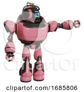 Poster, Art Print Of Robot Containing Digital Display Head And Three Horizontal Line Design And Led And Protection Bars And Heavy Upper Chest And Light Leg Exoshielding And Stomper Foot Mod Pink