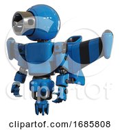 Poster, Art Print Of Robot Containing Cable Connector Head And Light Chest Exoshielding And Prototype Exoplate Chest And Stellar Jet Wing Rocket Pack And Jet Propulsion Blue Standing Looking Right Restful Pose