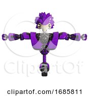 Poster, Art Print Of Robot Containing Bird Skull Head And Yellow Led Protruding Eyes And Bird Feather Design And Heavy Upper Chest And Heavy Mech Chest And Unicycle Wheel Purple T-Pose