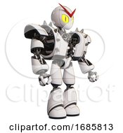 Poster, Art Print Of Droid Containing Grey Alien Style Head And Cats Eyes And Heavy Upper Chest And Heavy Mech Chest And Shoulder Spikes And Light Leg Exoshielding White Facing Left View