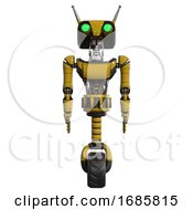 Poster, Art Print Of Droid Containing Dual Retro Camera Head And Cyborg Antenna Head And Light Chest Exoshielding And Ultralight Chest Exosuit And Unicycle Wheel Yellow Front View