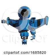 Poster, Art Print Of Robot Containing Cable Connector Head And Light Chest Exoshielding And Prototype Exoplate Chest And Stellar Jet Wing Rocket Pack And Jet Propulsion Blue Arm Out Holding Invisible Object