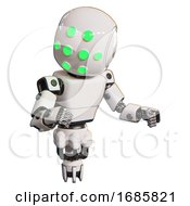 Poster, Art Print Of Bot Containing Round Head And Green Eyes Array And Light Chest Exoshielding And Prototype Exoplate Chest And Jet Propulsion White Fight Or Defense Pose