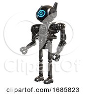 Poster, Art Print Of Robot Containing Digital Display Head And Large Eye And Winglets And Heavy Upper Chest And No Chest Plating And Ultralight Foot Exosuit Metal Facing Right View