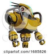 Poster, Art Print Of Mech Containing Bird Skull Head And Red Line Eyes And Head Shield Design And Heavy Upper Chest And Jet Propulsion Yellow Facing Left View