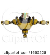 Poster, Art Print Of Mech Containing Bird Skull Head And Red Line Eyes And Head Shield Design And Heavy Upper Chest And Jet Propulsion Yellow T-Pose