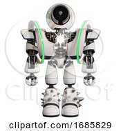 Poster, Art Print Of Robot Containing Cable Connector Head And Heavy Upper Chest And Heavy Mech Chest And Spectrum Fusion Core Chest And Light Leg Exoshielding And Spike Foot Mod White Front View