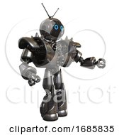 Poster, Art Print Of Android Containing Digital Display Head And Circle Eyes And Retro Antennas And Heavy Upper Chest And Heavy Mech Chest And Shoulder Spikes And Light Leg Exoshielding And Stomper Foot Mod Metal