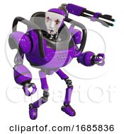 Poster, Art Print Of Robot Containing Humanoid Face Mask And Red Clown Marks And Heavy Upper Chest And Ultralight Foot Exosuit Purple Fight Or Defense Pose
