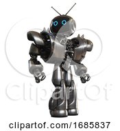 Poster, Art Print Of Android Containing Digital Display Head And Circle Eyes And Retro Antennas And Heavy Upper Chest And Heavy Mech Chest And Shoulder Spikes And Light Leg Exoshielding And Stomper Foot Mod Metal
