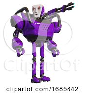 Poster, Art Print Of Robot Containing Humanoid Face Mask And Red Clown Marks And Heavy Upper Chest And Ultralight Foot Exosuit Purple Hero Pose