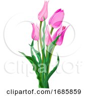 Poster, Art Print Of Vector Of Pink Flower With Leaves