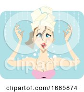 Poster, Art Print Of Young Brunette Taking A Shower With Curly Hair