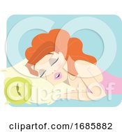 Poster, Art Print Of Cute Redhead Woman Sleeping Next To A Clock