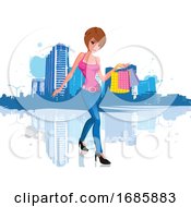 Poster, Art Print Of Young Woman With Shopping Bag In City