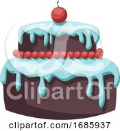 Poster, Art Print Of Brown Cake With Light Blue Icing And Red Cherry