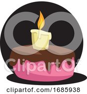 Poster, Art Print Of Drawing Of Cake With Candle In Front Of Black Circle Illustration