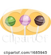 Poster, Art Print Of A Green A Violet And A Brown Lollipop