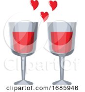 Two Wine Glasses With Red Liquid And Red Hearts