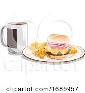 Poster, Art Print Of Tea Mug With Burger Meal
