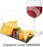 Poster, Art Print Of Red Wine With Cheese Cookie And Grapes