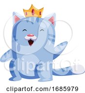 Poster, Art Print Of Light Blue Cat With A Golden Crown Smiling And Waving