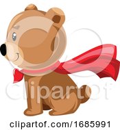 Poster, Art Print Of Light Brown Bear Sitting With A Red Cape