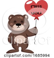 Poster, Art Print Of Brown Teddy Bear Holding Heart Shaped Balloon Saying Miss You