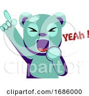 Poster, Art Print Of Joyful Blue Bear Holding Hand Up Saying Yeah