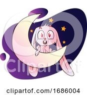 Poster, Art Print Of Pink Bunny Sitting On The Moon