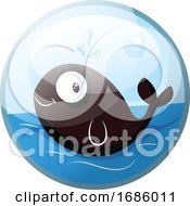 Poster, Art Print Of Cartoon Character Of A Brown Fish Smiling In The Water Vector Illustration In Blue Circle On White Background
