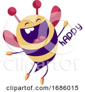 Poster, Art Print Of Cheerful Yellow And Purple Bee Vector Illustration On A White Background