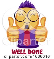 Poster, Art Print Of Yellow Guy Showing Two Thumbs Up Saying Well Done Vector Illustration On A White Background