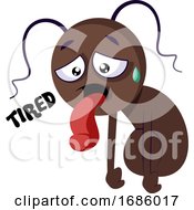 Exhausted Ant Saying Tired Vector Illustration On White Background