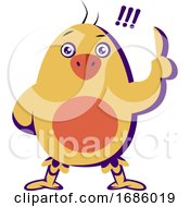 Poster, Art Print Of Yellow Chicken Showing One Finger Up Vector Illustration On A White Background